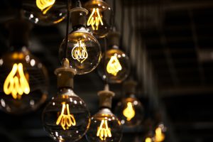 Group of lamps with interesting shape of tungsten filament.